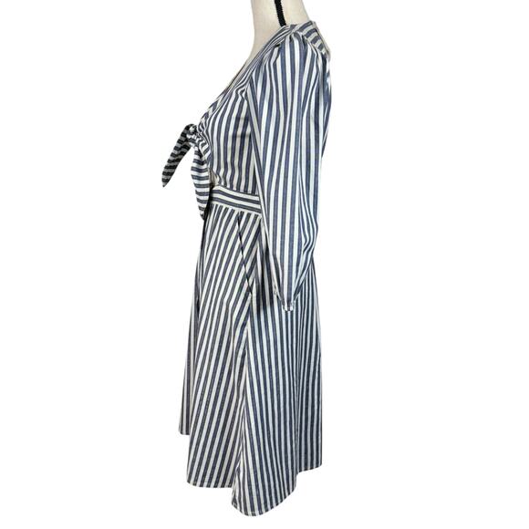 Madewell SZ 2 Midi Dress Striped 3/4 Sleeve Pockets Cutout Tie Button Front New - Picture 9 of 13